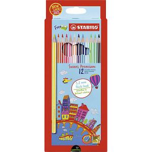 Набор цветных карандашей Stabilo Swans Premium edition, 12 цветов. Цвет: разноцветный