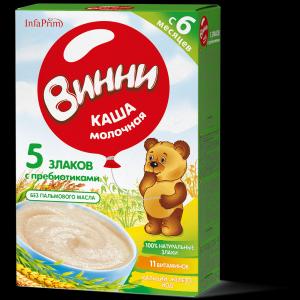 Каша  молочная 5 злаков с 6 месяцев 200 г Винни