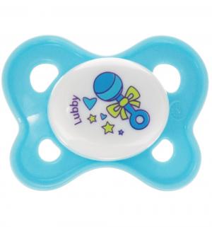 Соска-пустышка  Кнопочка Симметричная силикон, с рождения, цвет: голубой Lubby