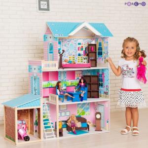 Деревянный кукольный домик Беатрис Гранд с мебелью и гаражом (11 предметов) Paremo