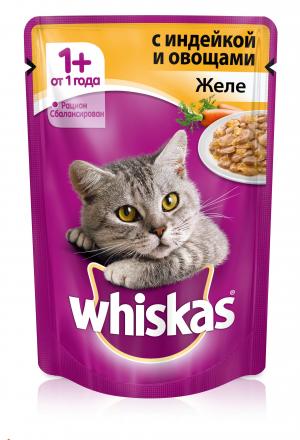 Корм влажный  для взрослых кошек, индейка/овощи, 85г Whiskas