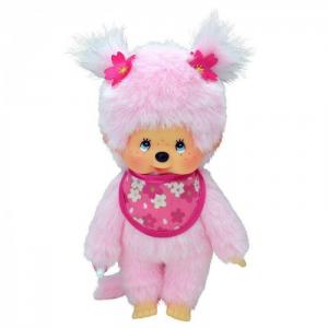 Мягкая игрушка  Девочка с розовой шерсткой в слюнявчике Сакура 20 см Monchhichi