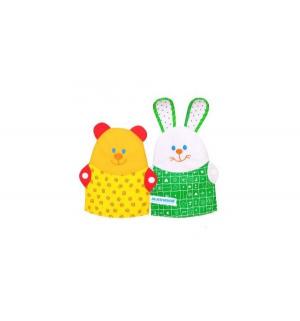 Мягкая игрушка на руку  Зайка и Мишка желтый зеленый Мякиши