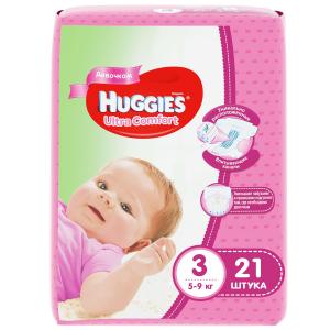 Подгузники  Ultra Comfort 3 для девочек (5-9 кг) 21 шт. Huggies
