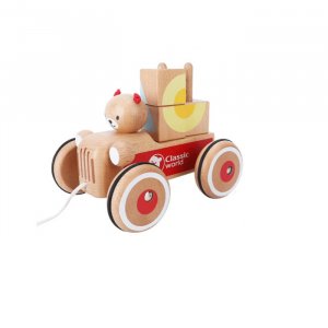 Каталка-игрушка  Машинка на веревочке Мишка с кубиками Classic World