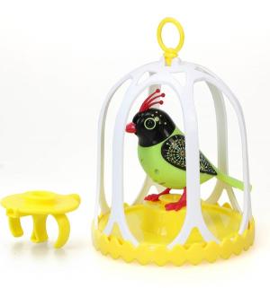 Интерактивная игрушка  Птичка с большой клеткой и кольцом салатовый черной головой DigiBirds