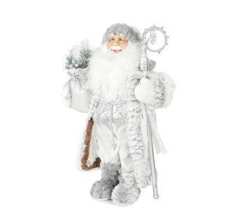 Дед Мороз в Длинной Серебряной Шубке с Посохом и Подарками 45 см Maxitoys