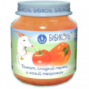 Пюре  томат/сладкий перец и козий творожок с 8 месяцев, 125 г Бибиколь