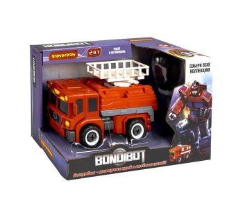 Трансформер-конструктор с отвёрткой Bondibot 2 в 1 Робот-пожарная машина автовышка Bondibon