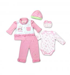 Комплект боди/кофта/брюки/чепчик/рукавички , цвет: розовый Nannette
