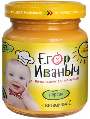 Пюре  в баночке персик с витамином 4 месяцев, 100 г Егор Иваныч