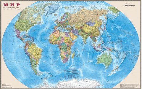 Политическая карта мира 1:25 Ламинированная Картонный тубус 122х79 см Ди Эм Би
