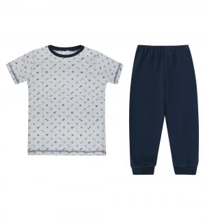 Пижама футболка/брюки , цвет: серый/синий Crockid