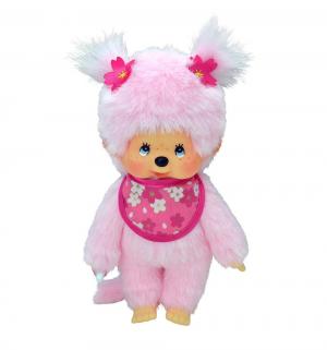 Мягкая игрушка  Девочка с розовой шерсткой в слюнявчике сакура 20 см Monchhichi