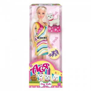 Кукла Ася Блондинка в ярком платье Прогулка с щенком Toys Lab