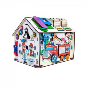 Деревянная игрушка  Бизиборд Домик со светом Пожарные 37x31x31 см Iwoodplay