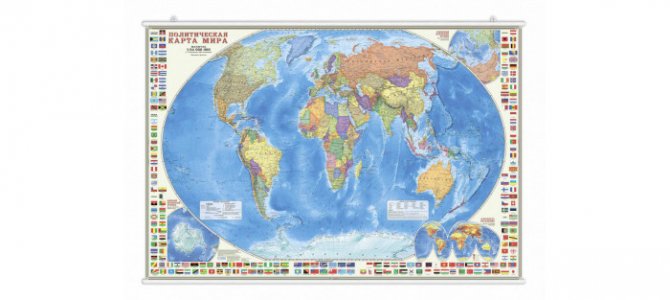 Карта настенная на рейках Мир Политический с флагами 124х80 см Геодом