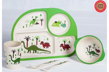 Набор бамбуковой посуды Динозаврики (5 предметов) Крошка Я