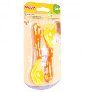 Набор  столовых приборов ложка и вилка пластик, цвет: желтый/ручки оранжевые Nuby